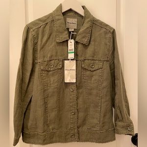 Tommy Bahama NWT Two Palms Raw Edge Linen Jacket in Olive “Tea Leaf” Green